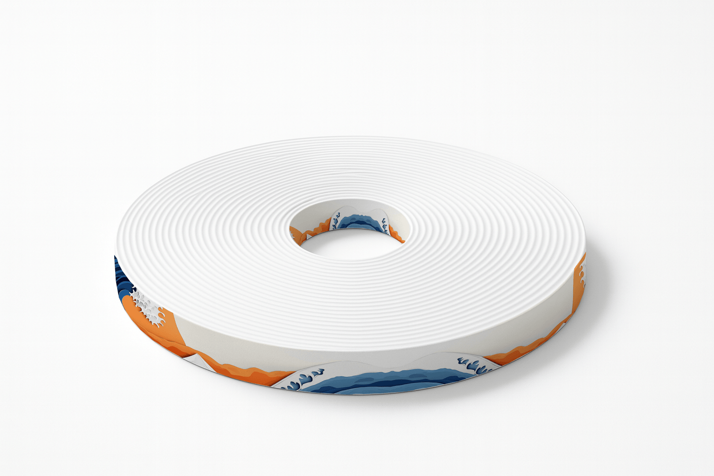 L'atelier du Fourmilier BioThane imprimé au mètre BioThane imprimé – Vague japonaise graphique & soleil orange