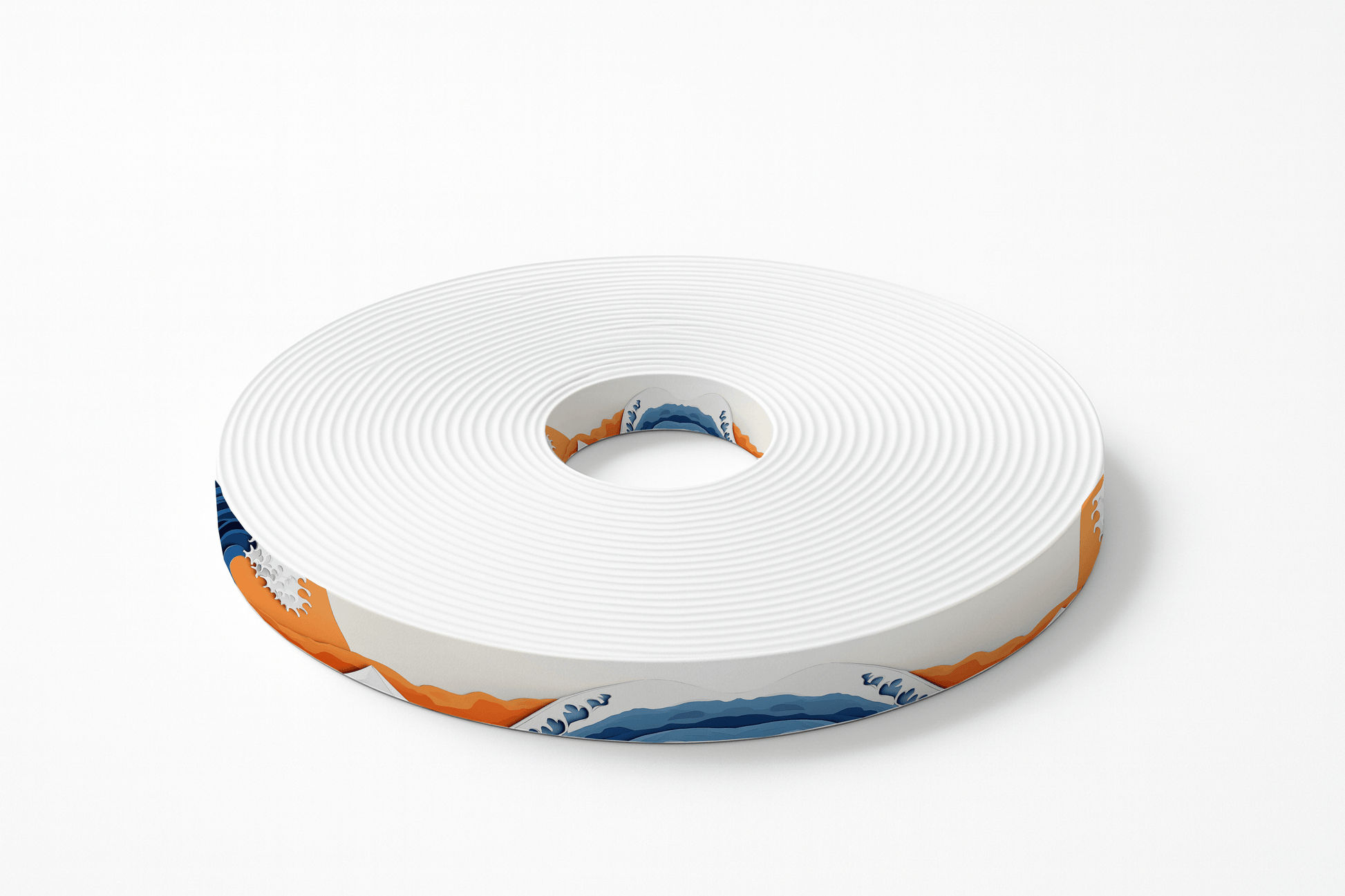 L'atelier du Fourmilier BioThane imprimé au mètre BioThane imprimé – Vague japonaise graphique & soleil orange