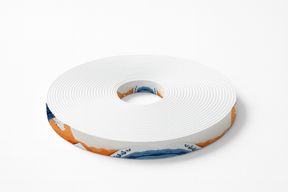 L'atelier du Fourmilier BioThane imprimé au mètre BioThane imprimé – Vague japonaise graphique & soleil orange