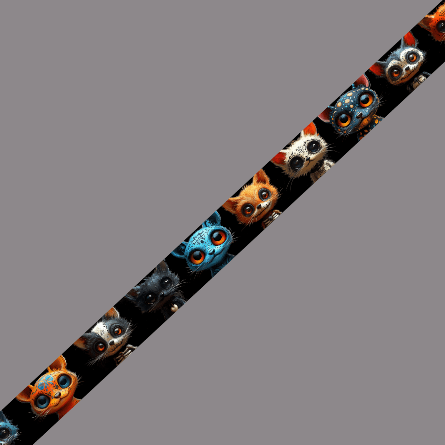 L'atelier du Fourmilier BioThane imprimé au mètre Chats cartoon style Dia de los Muertos