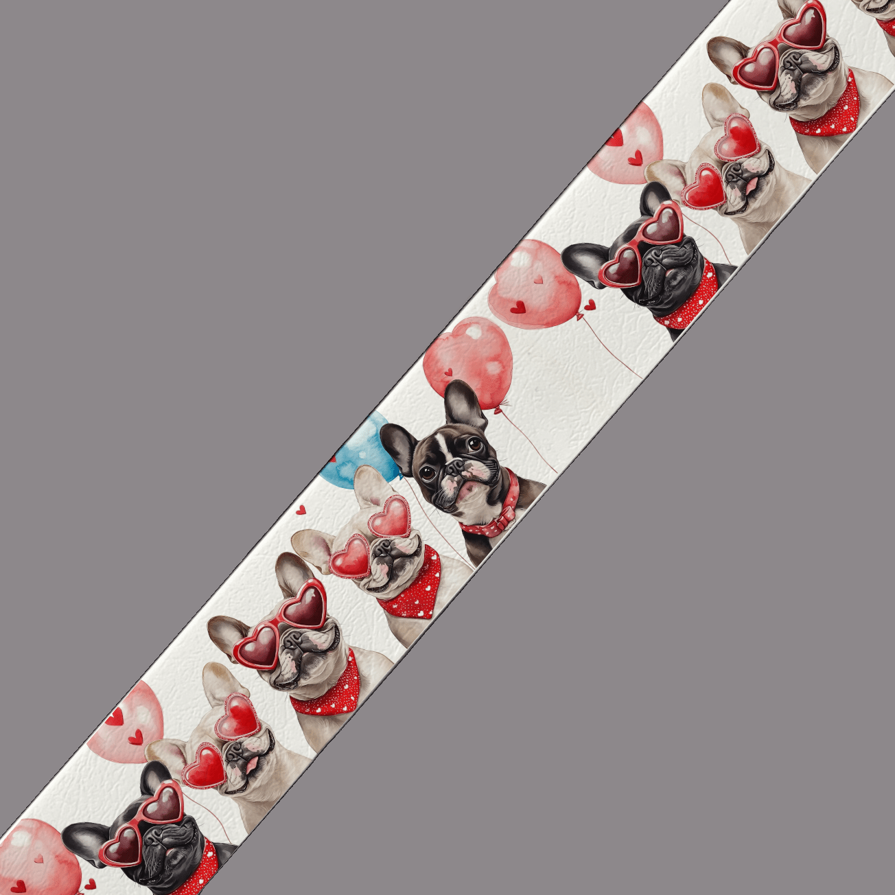 L'atelier du Fourmilier BioThane imprimé au mètre Motif BioThane® - Bouledogues Français Amour & Ballons