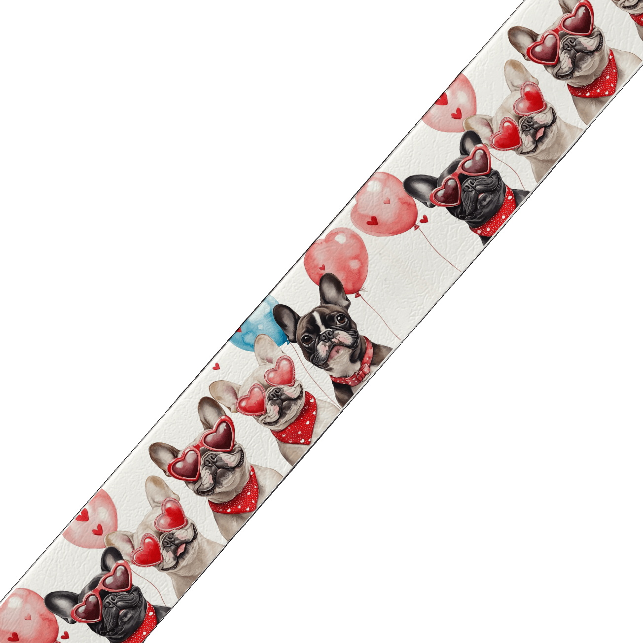 L'atelier du Fourmilier BioThane imprimé au mètre Motif BioThane® - Bouledogues Français Amour & Ballons