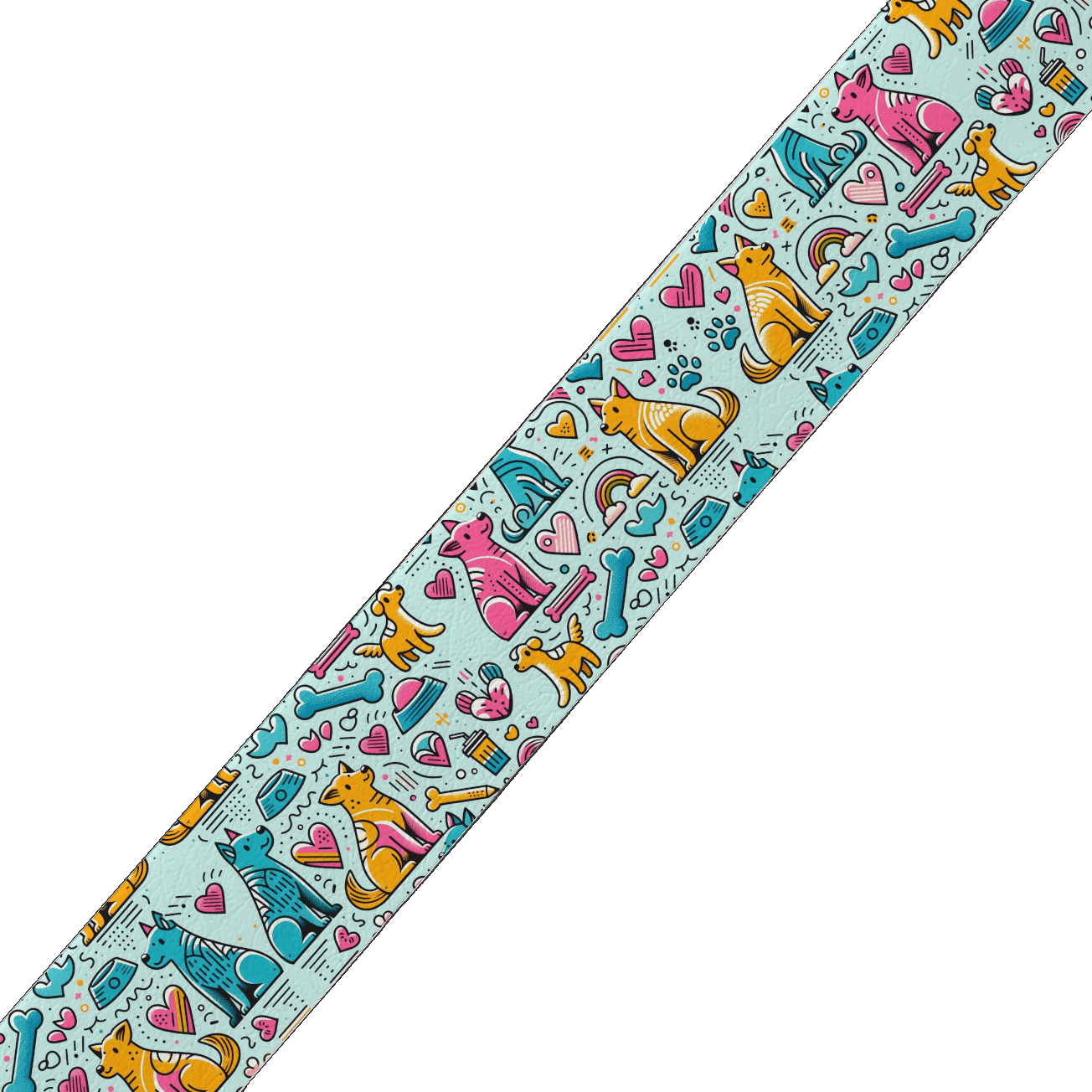 L'atelier du Fourmilier BioThane imprimé au mètre Motif BioThane® – Chiens Colorés (Fond Bleu Clair)