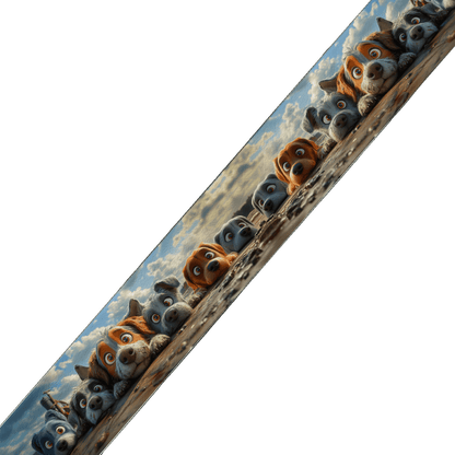 L'atelier du Fourmilier BioThane imprimé au mètre Motif BioThane imprimé – Chiots alignés sur plancher, ciel nuageux en arrière-plan