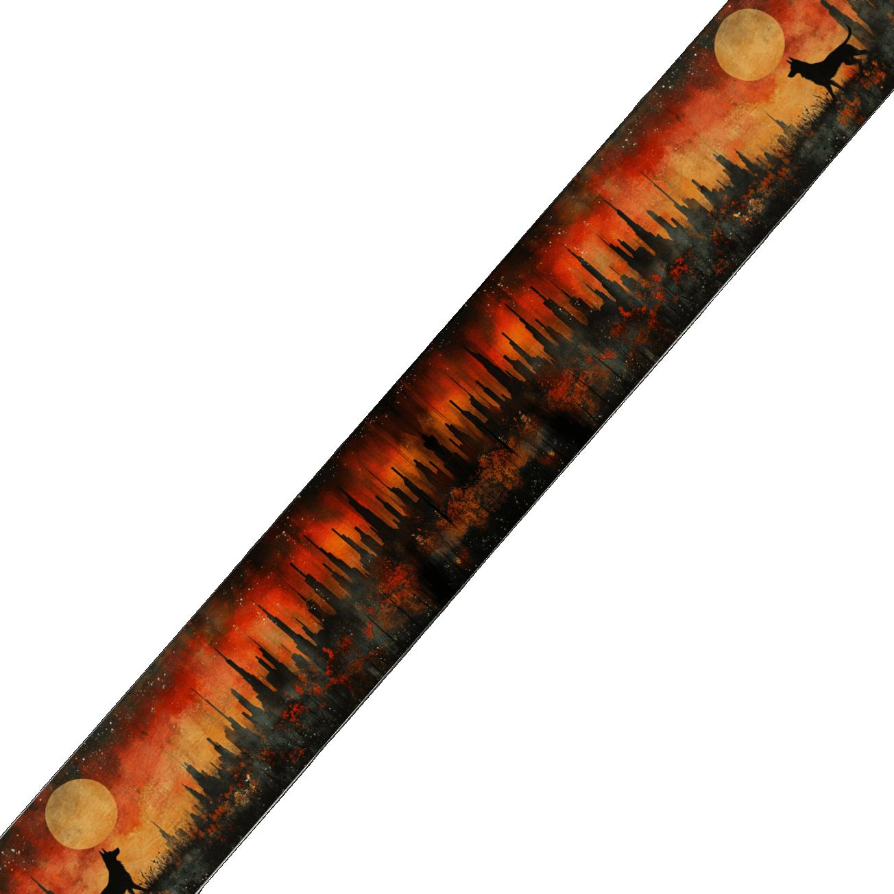 L'atelier du Fourmilier BioThane imprimé au mètre Motif BioThane imprimé – Loups hurlant à la lune dans une forêt rougeoyante