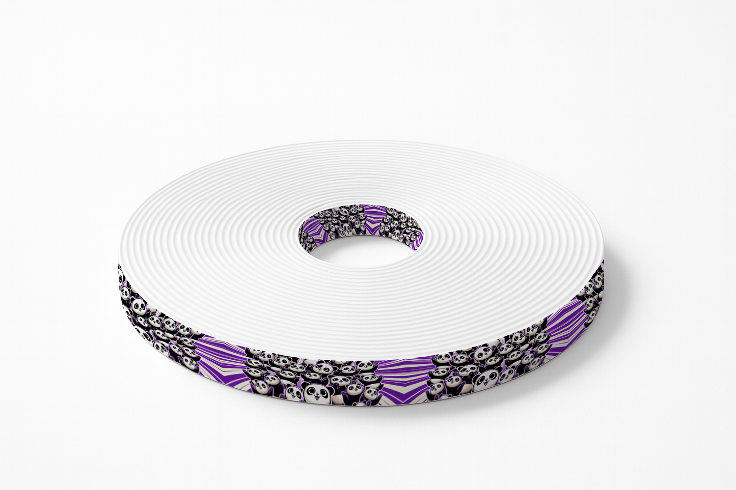 L'atelier du Fourmilier BioThane imprimé au mètre Motif BioThane® imprimé – Pandas Fun sur fond violet (19 mm / 25 mm / 38 mm)