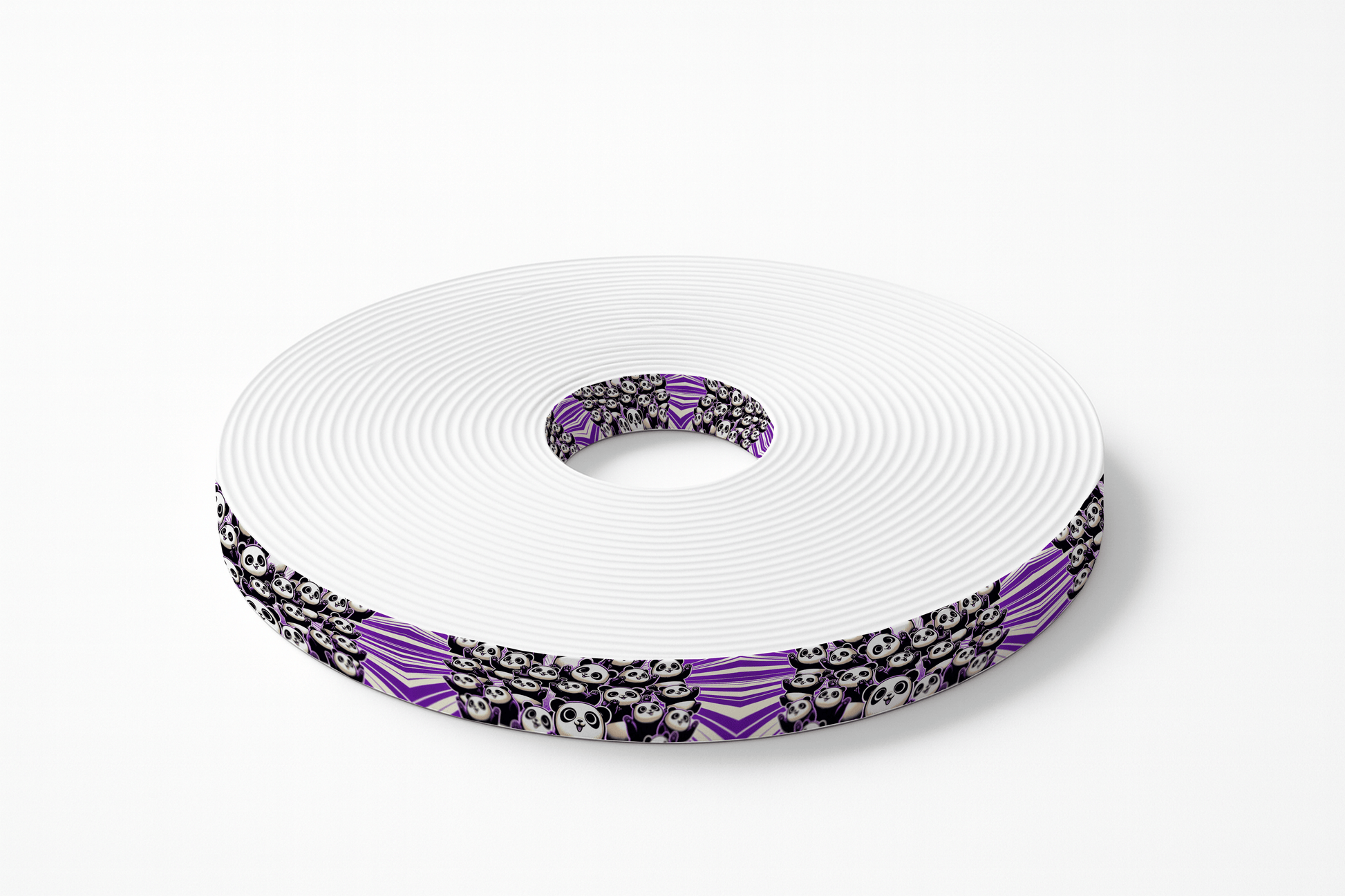 L'atelier du Fourmilier BioThane imprimé au mètre Motif BioThane® imprimé – Pandas Fun sur fond violet (19 mm / 25 mm / 38 mm)