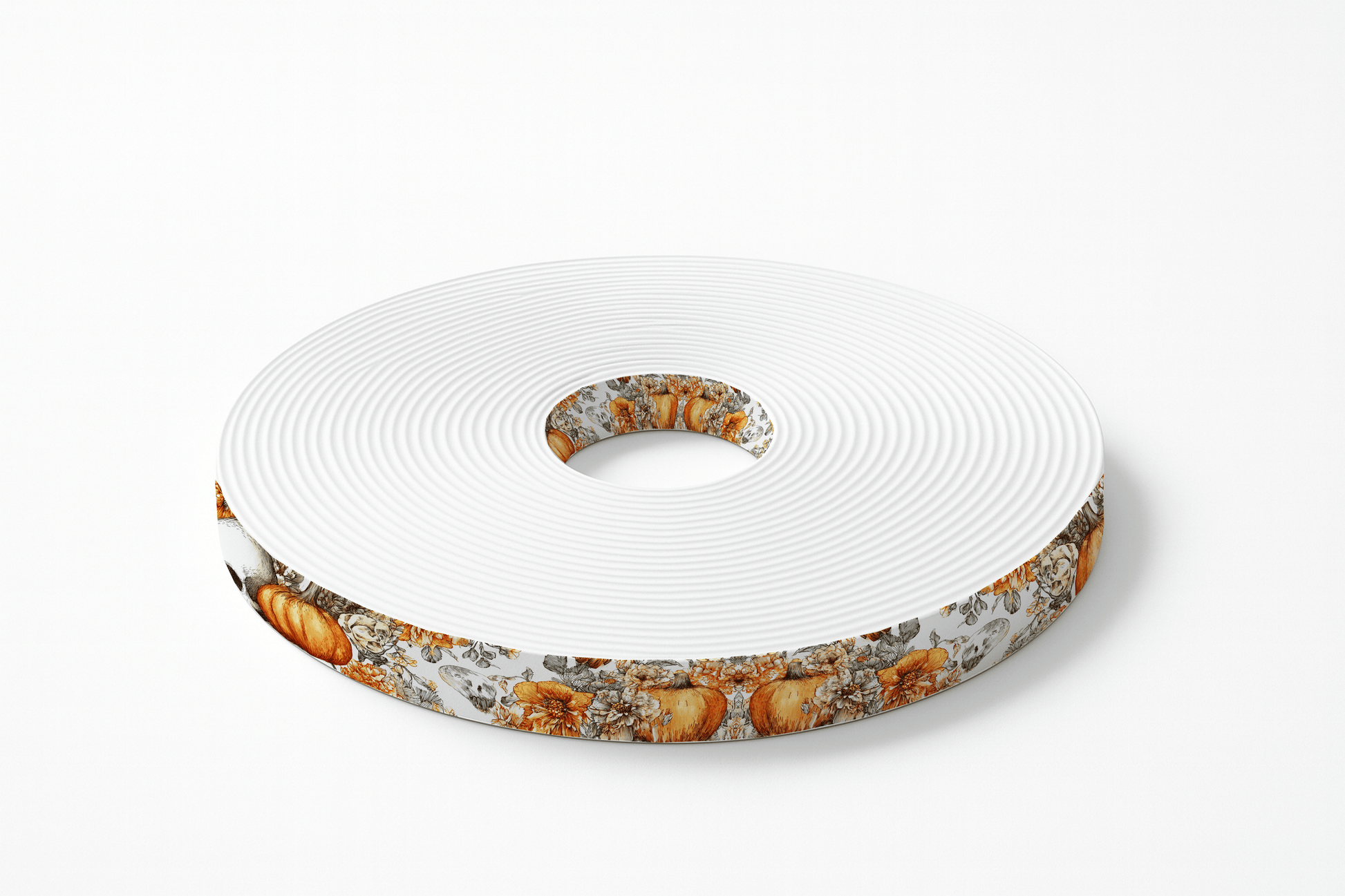 L'atelier du Fourmilier BioThane imprimé au mètre 🎃 Motif BioThane imprimé UV– Citrouilles, Crânes & Fleurs d’automne