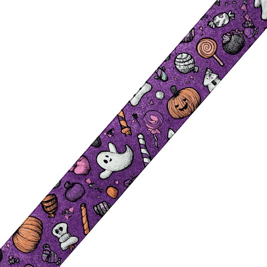 L'atelier du Fourmilier BioThane imprimé au mètre 🍬 Motif BioThane imprimé UV – Halloween Candy Party