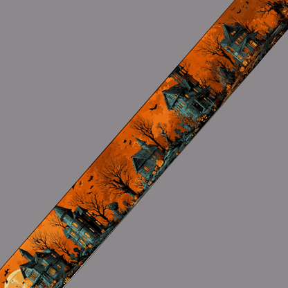 L'atelier du Fourmilier BioThane imprimé au mètre 🕯️ Motif BioThane imprimé UV– Manoirs hantés d’Halloween
