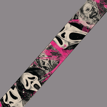 L'atelier du Fourmilier BioThane imprimé au mètre 😱 Motif BioThane imprimé UV – Masques d’horreur rose néon
