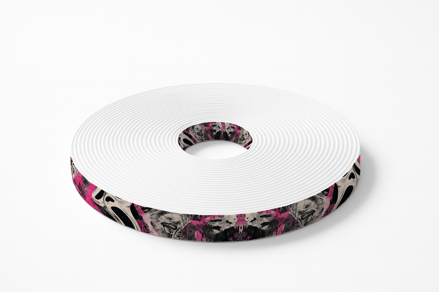 L'atelier du Fourmilier BioThane imprimé au mètre 😱 Motif BioThane imprimé UV – Masques d’horreur rose néon
