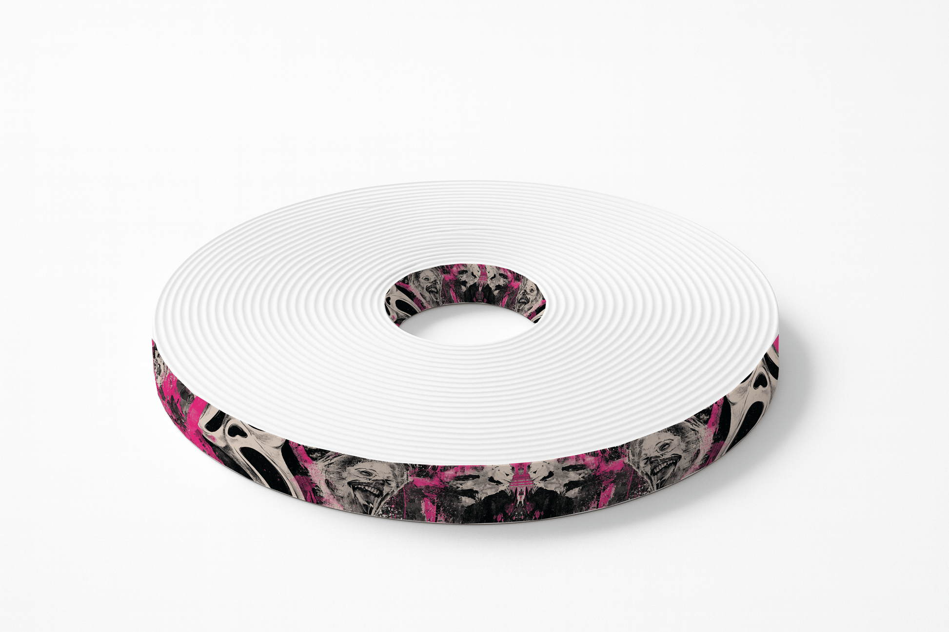 L'atelier du Fourmilier BioThane imprimé au mètre 😱 Motif BioThane imprimé UV – Masques d’horreur rose néon