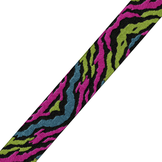L'atelier du Fourmilier BioThane imprimé au mètre Motif BioThane imprimé UV – Zébré fluo rose, vert & bleu