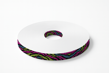 L'atelier du Fourmilier BioThane imprimé au mètre Motif BioThane imprimé UV – Zébré fluo rose, vert & bleu