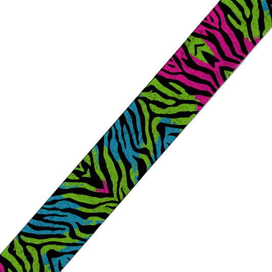 L'atelier du Fourmilier BioThane imprimé au mètre Motif BioThane imprimé UV – Zébré fluo rose, vert & bleu (style pop)