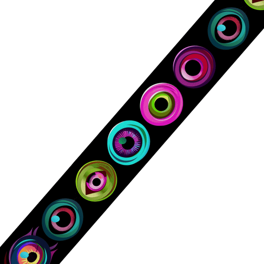 L'atelier du Fourmilier BioThane imprimé au mètre Motif BioThane imprimés UV – Yeux colorés sur fond noir