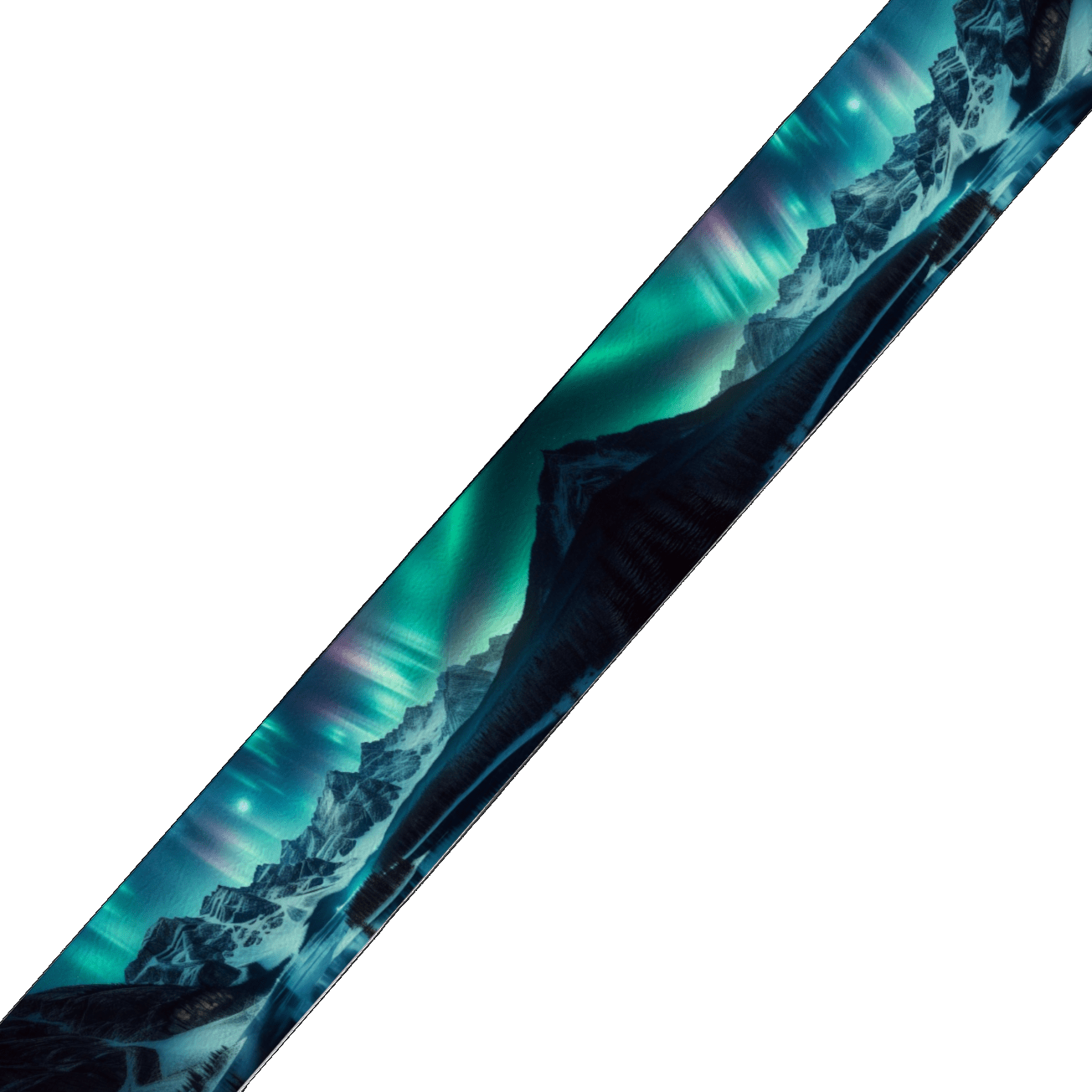 L'atelier du Fourmilier BioThane imprimé au mètre Sangle BioThane® imprimée - Aurores boréales sur les montagnes