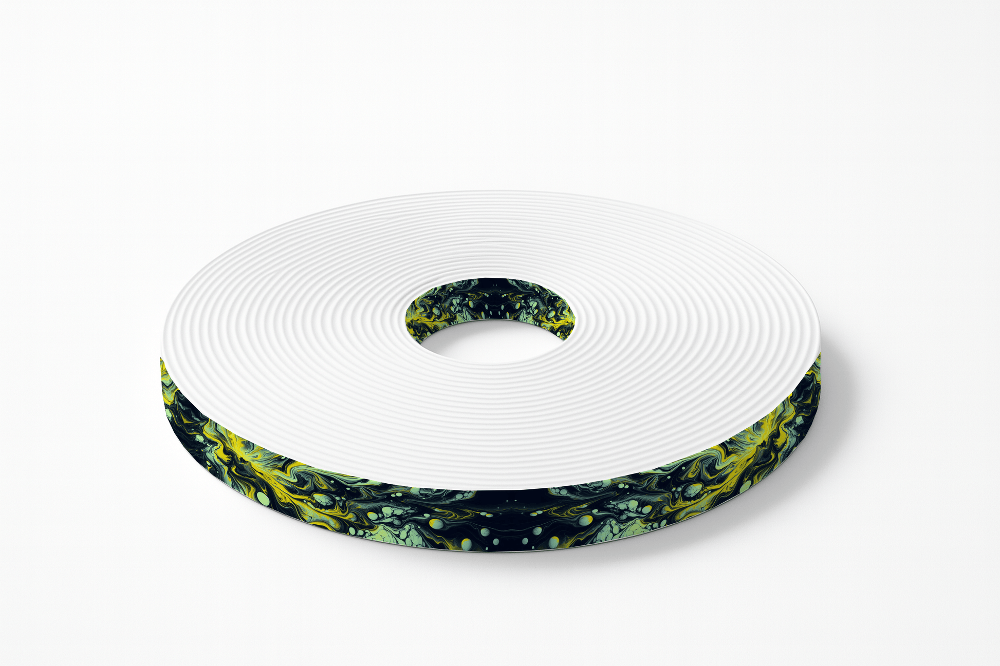 L'atelier du Fourmilier BioThane imprimé au mètre Sangle BioThane® imprimée – Marbrure Vert,Jaune & Noire