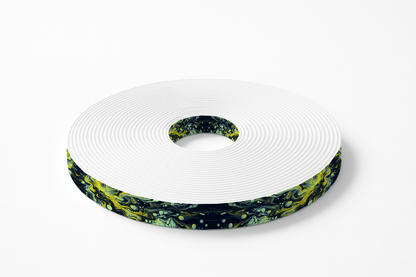 L'atelier du Fourmilier BioThane imprimé au mètre Sangle BioThane® imprimée – Marbrure Vert,Jaune & Noire