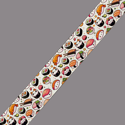 L'atelier du Fourmilier BioThane imprimé au mètre Sangle BioThane® Imprimée – Motif Sushi Kawaii