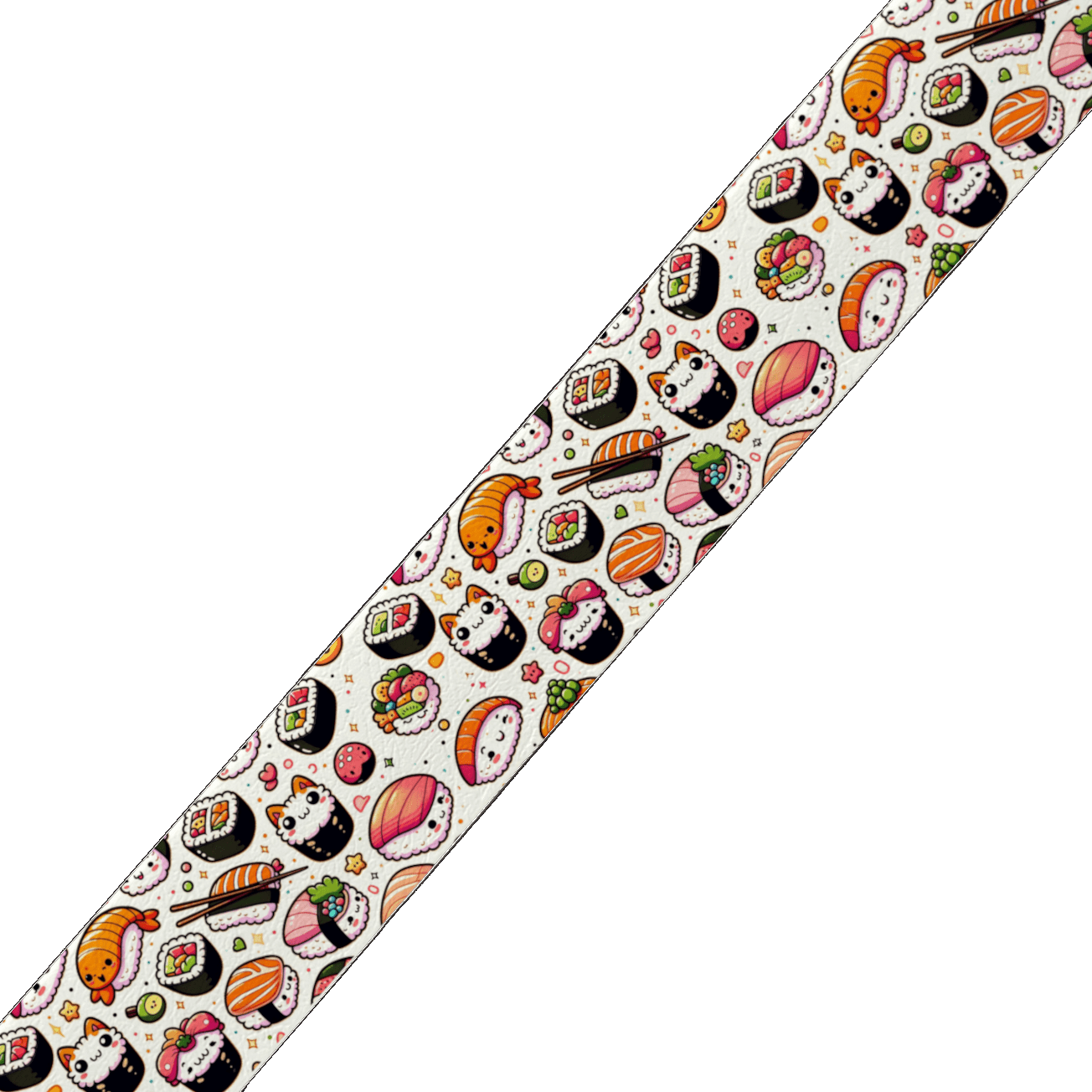L'atelier du Fourmilier BioThane imprimé au mètre Sangle BioThane® Imprimée – Motif Sushi Kawaii