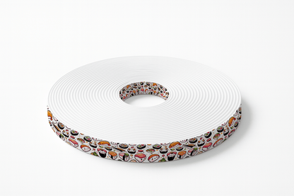 L'atelier du Fourmilier BioThane imprimé au mètre Sangle BioThane® Imprimée – Motif Sushi Kawaii