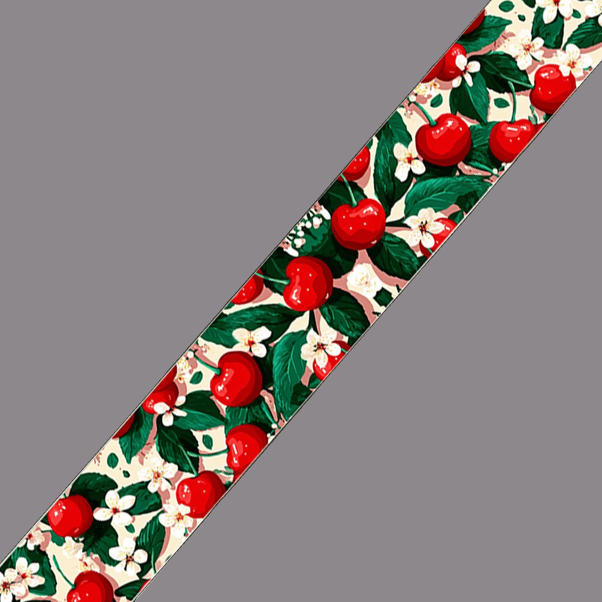 L'atelier du Fourmilier BioThane imprimé au mètre Sangle blanc motif cerise imprimé au mètre