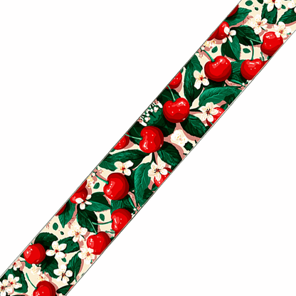 L'atelier du Fourmilier BioThane imprimé au mètre Sangle blanc motif cerise imprimé au mètre