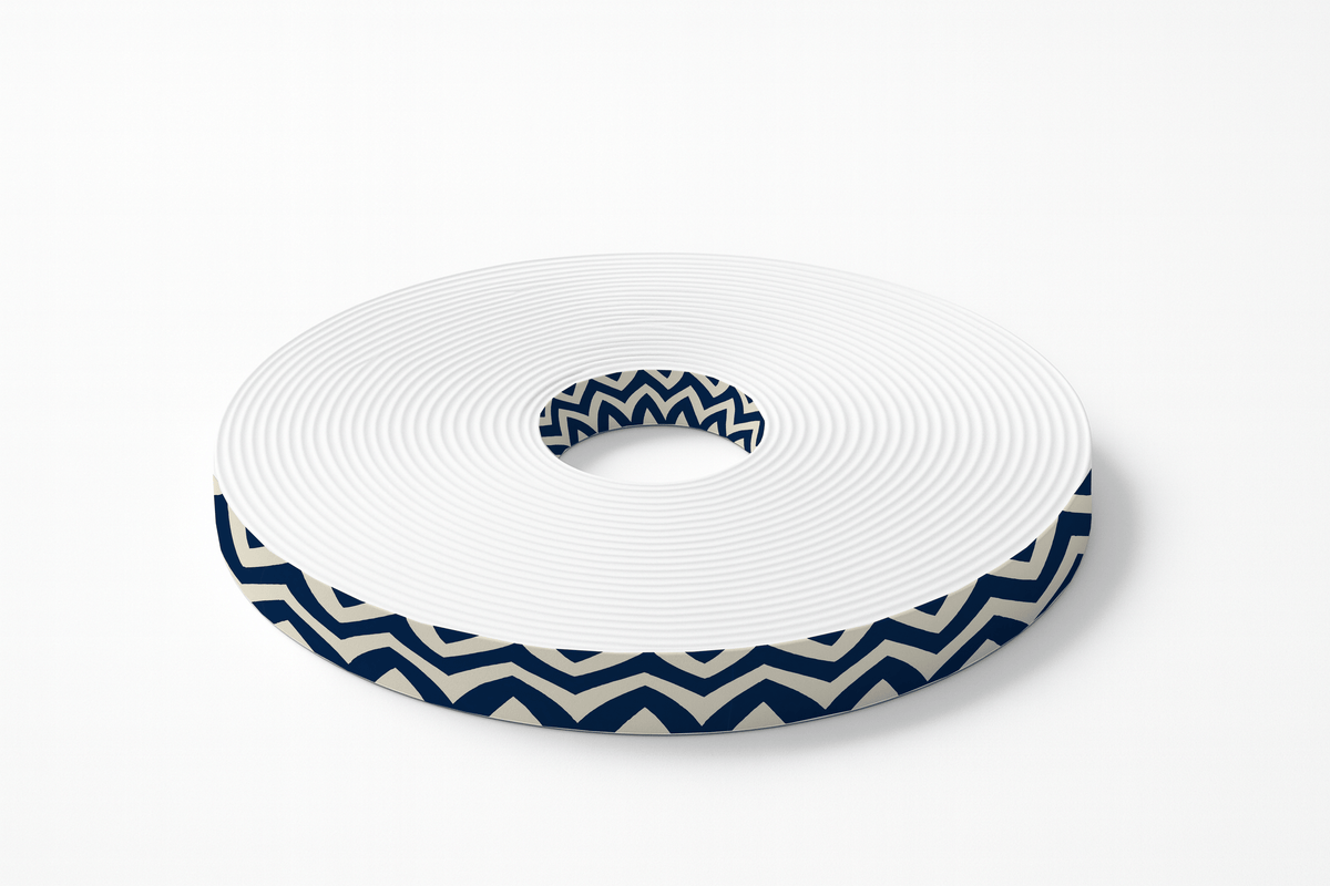 L'atelier du Fourmilier BioThane imprimé au mètre Sangle imprimée chevrons bleus au mètre