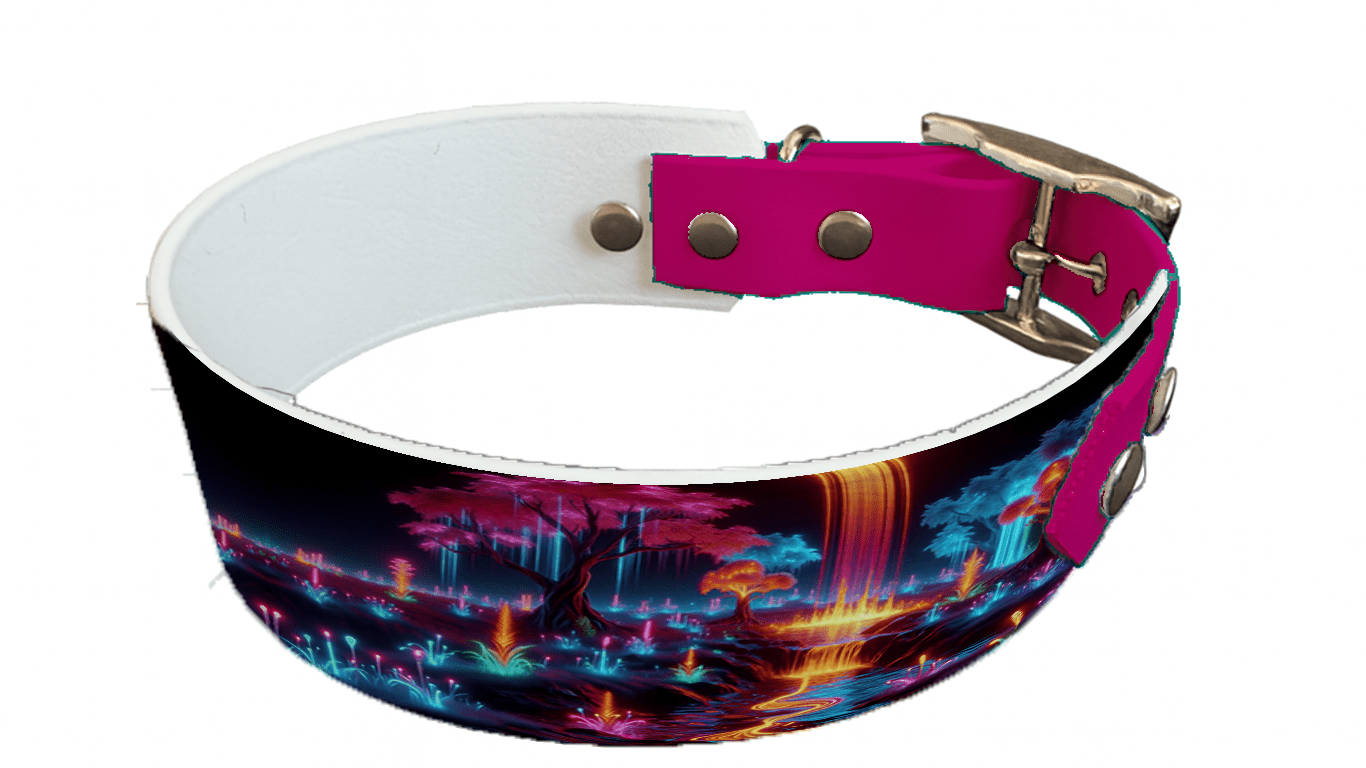 L'atelier du Fourmilier collier bicolore 100 Collier bicolore large pour chien en BioThane® imprimé – Collection paysage– 38/25 mm