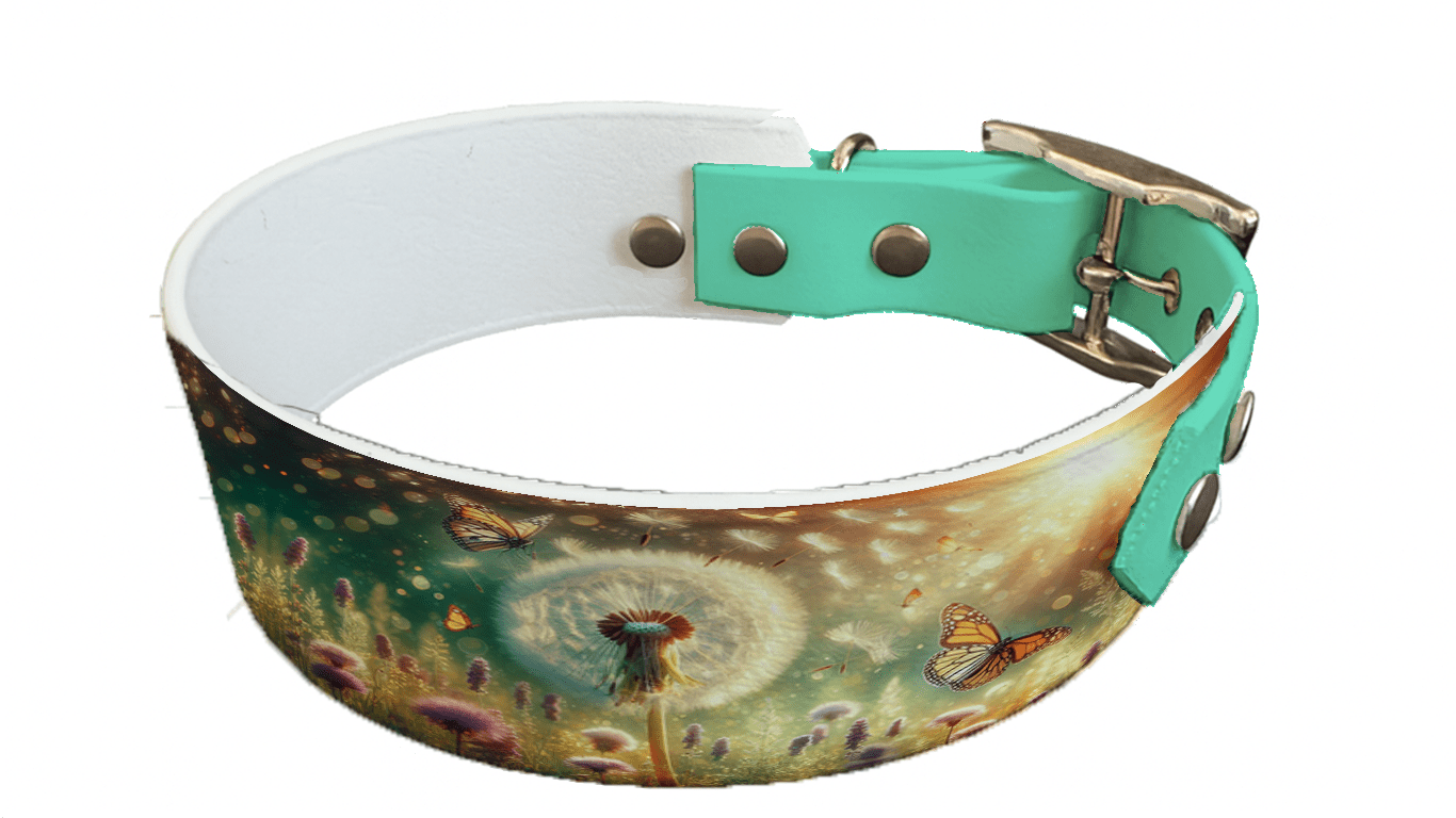 L'atelier du Fourmilier collier bicolore 110 Collier bicolore large pour chien en BioThane® imprimé – Collection plantes et fleurs – 38/25 mm