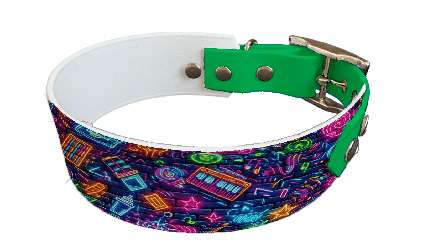 L'atelier du Fourmilier collier bicolore 112 Collier bicolore large pour chien en BioThane® imprimé – Collection pop art– 38/25 mm