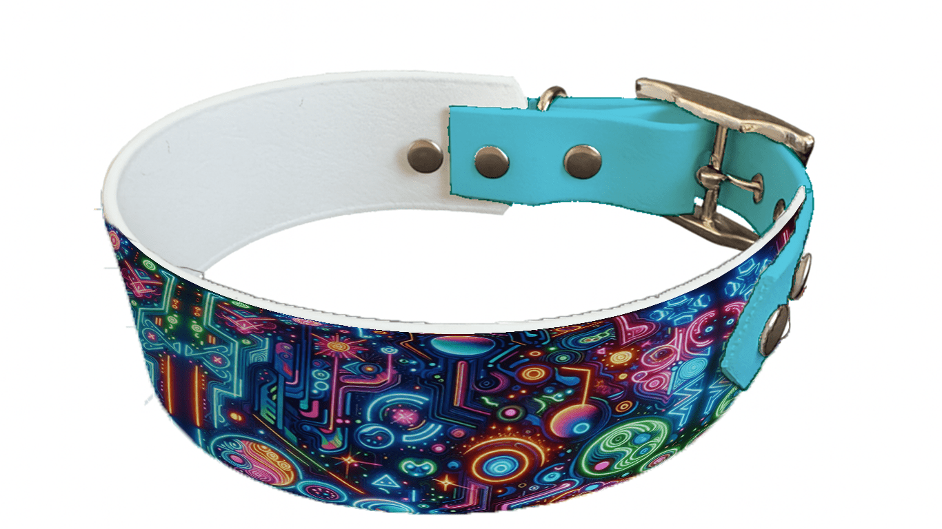 L'atelier du Fourmilier collier bicolore 117 Collier bicolore large pour chien en BioThane® imprimé – Collection pop art– 38/25 mm