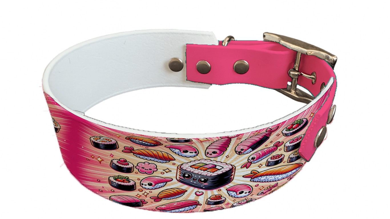 L'atelier du Fourmilier collier bicolore 128 Collier bicolore large pour chien en BioThane® imprimé – Collection gourmandise – 38/25 mm