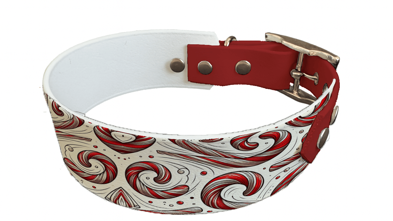 L'atelier du Fourmilier collier bicolore 146 Collier bicolore large pour chien en BioThane® imprimé – Collection hiver et Noël– 38/25 mm
