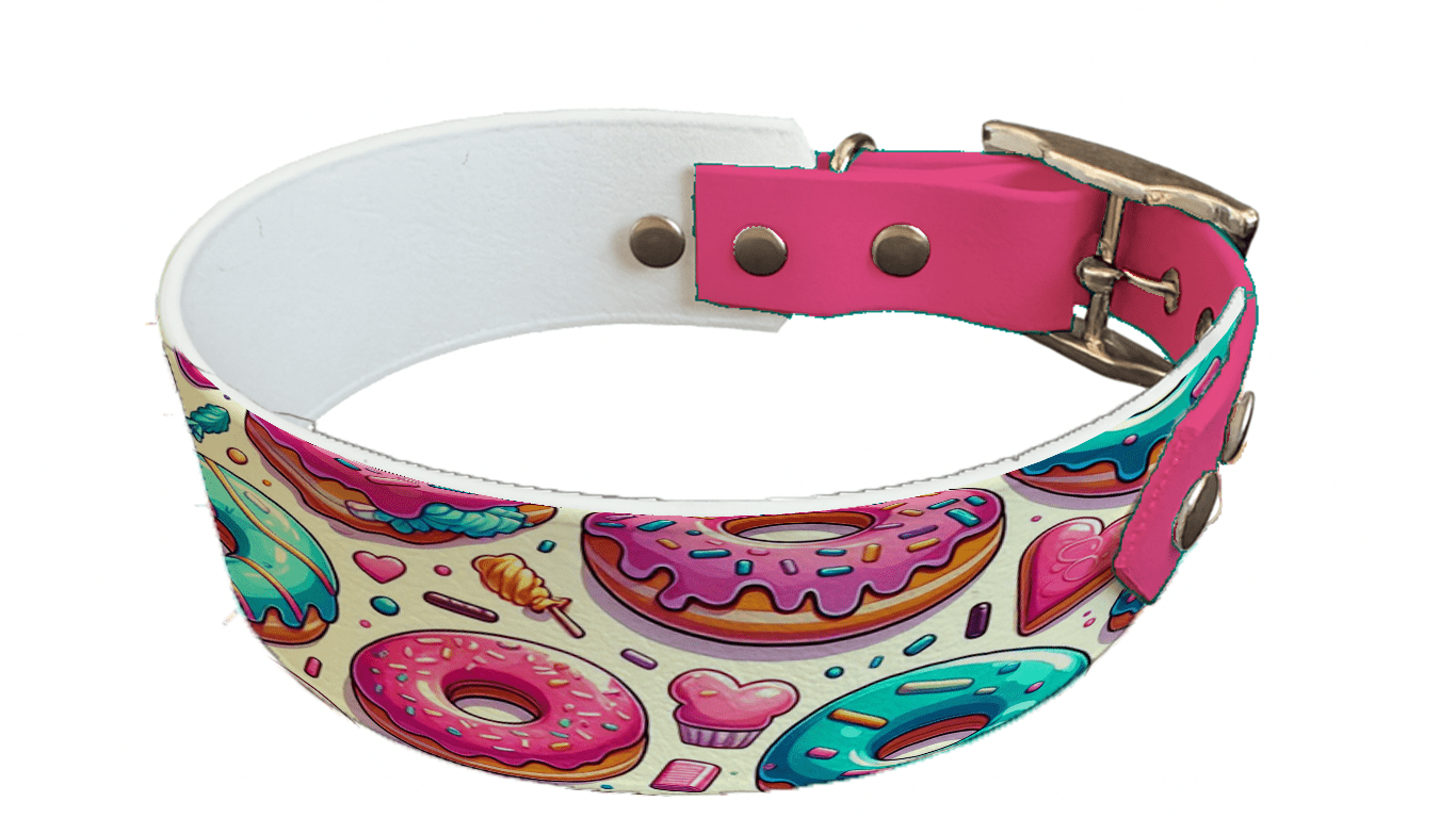 L'atelier du Fourmilier collier bicolore 15 Collier bicolore large pour chien en BioThane® imprimé – Collection gourmandise – 38/25 mm