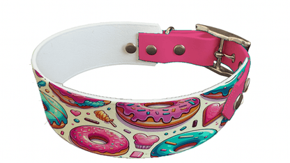 L'atelier du Fourmilier collier bicolore 15 Collier bicolore large pour chien en BioThane® imprimé – Collection gourmandise – 38/25 mm