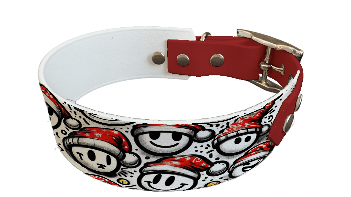 L'atelier du Fourmilier collier bicolore 153 Collier bicolore large pour chien en BioThane® imprimé – Collection hiver et Noël– 38/25 mm