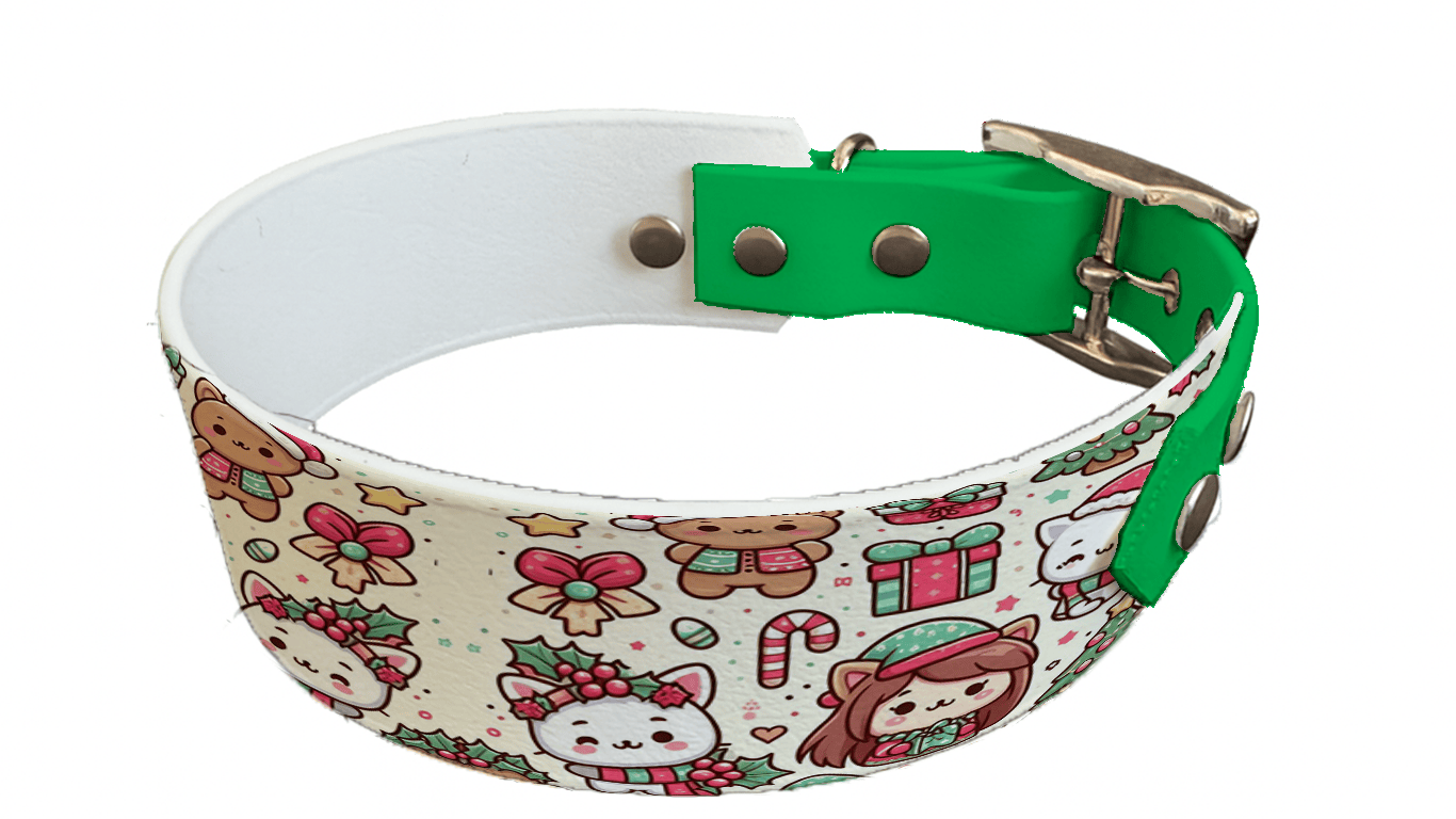 L'atelier du Fourmilier collier bicolore 159 Collier bicolore large pour chien en BioThane® imprimé – Collection hiver et Noël– 38/25 mm