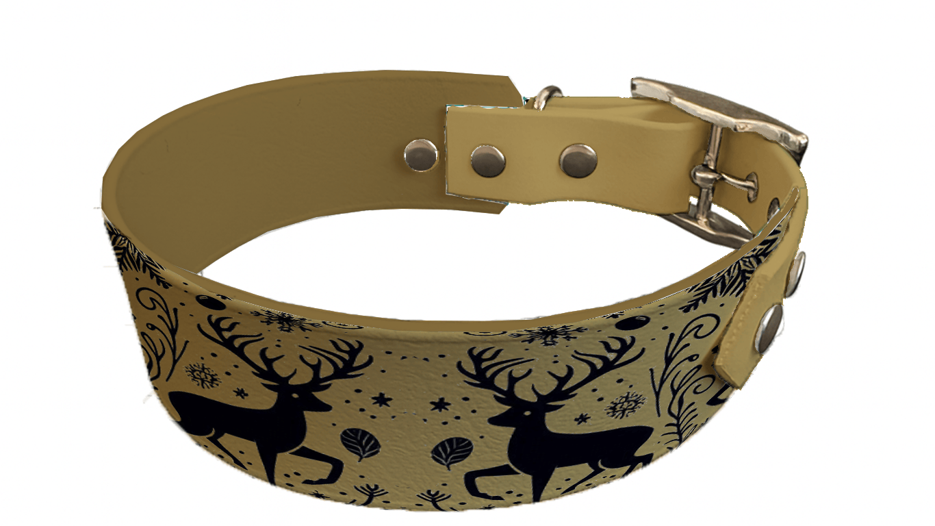 L'atelier du Fourmilier collier bicolore 160DOR Collier bicolore large pour chien en BioThane® imprimé – Collection hiver et Noël– 38/25 mm