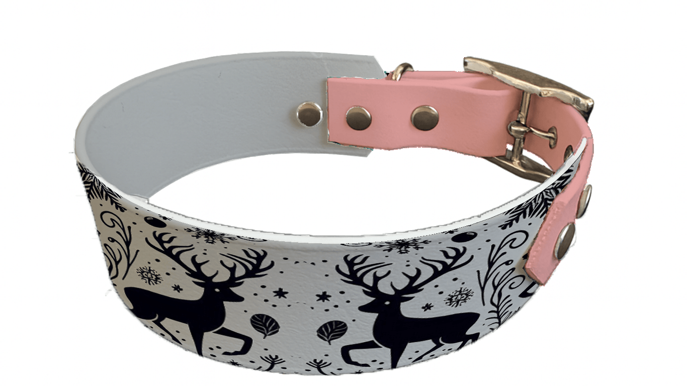 L'atelier du Fourmilier collier bicolore 160SIL Collier bicolore large pour chien en BioThane® imprimé – Collection hiver et Noël– 38/25 mm