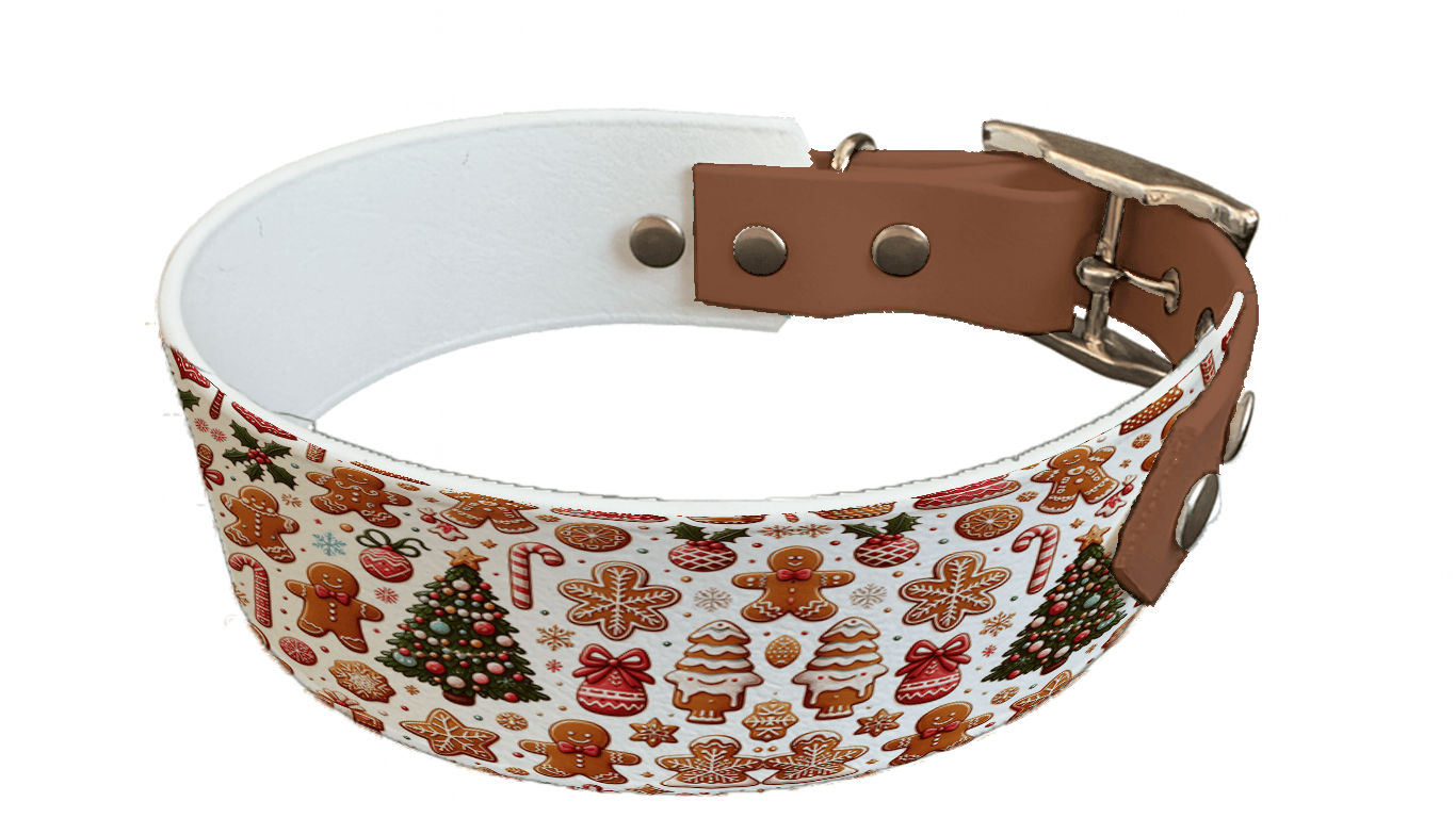 L'atelier du Fourmilier collier bicolore 161 Collier bicolore large pour chien en BioThane® imprimé – Collection hiver et Noël– 38/25 mm