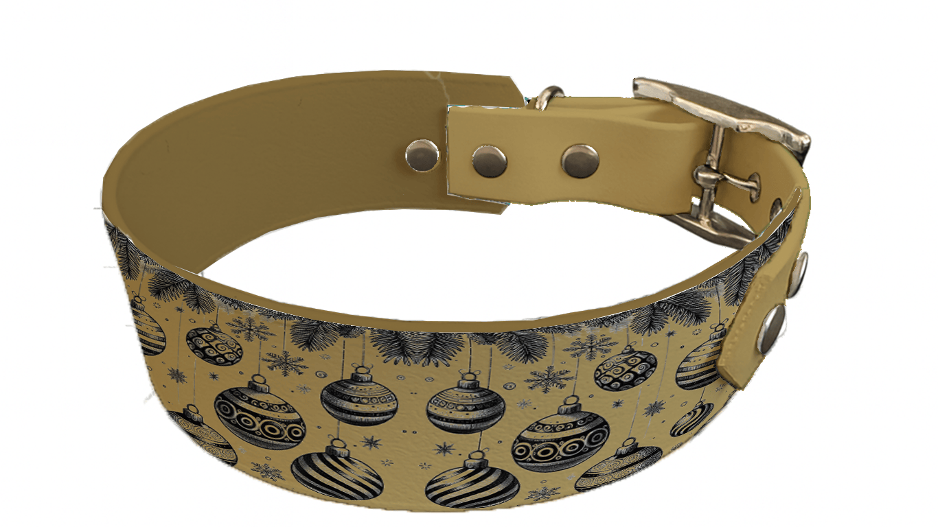 L'atelier du Fourmilier collier bicolore 163DOR Collier bicolore large pour chien en BioThane® imprimé – Collection hiver et Noël– 38/25 mm