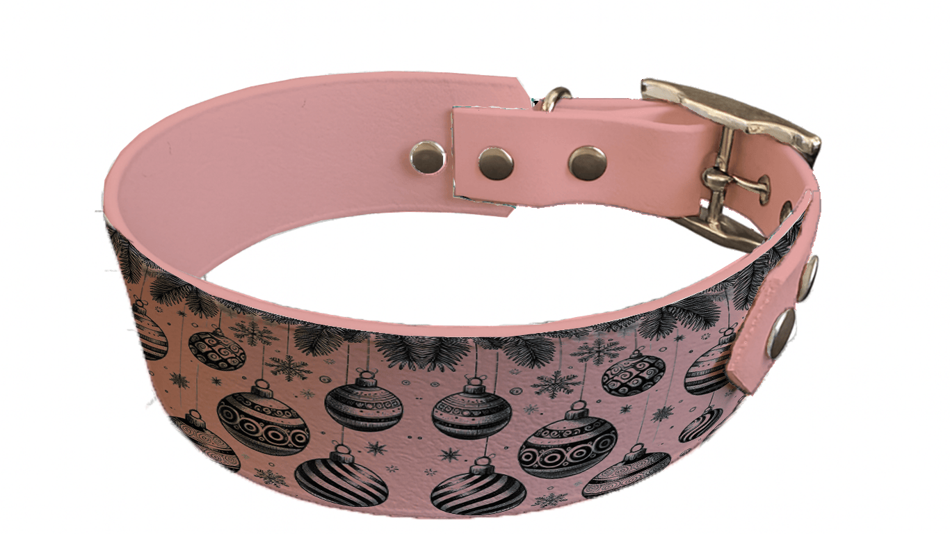 L'atelier du Fourmilier collier bicolore 163ROG Collier bicolore large pour chien en BioThane® imprimé – Collection hiver et Noël– 38/25 mm
