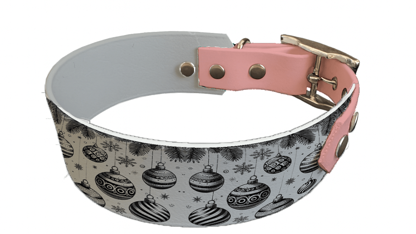 L'atelier du Fourmilier collier bicolore 163SIL Collier bicolore large pour chien en BioThane® imprimé – Collection hiver et Noël– 38/25 mm