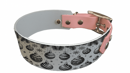 L'atelier du Fourmilier collier bicolore 163SIL Collier bicolore large pour chien en BioThane® imprimé – Collection hiver et Noël– 38/25 mm