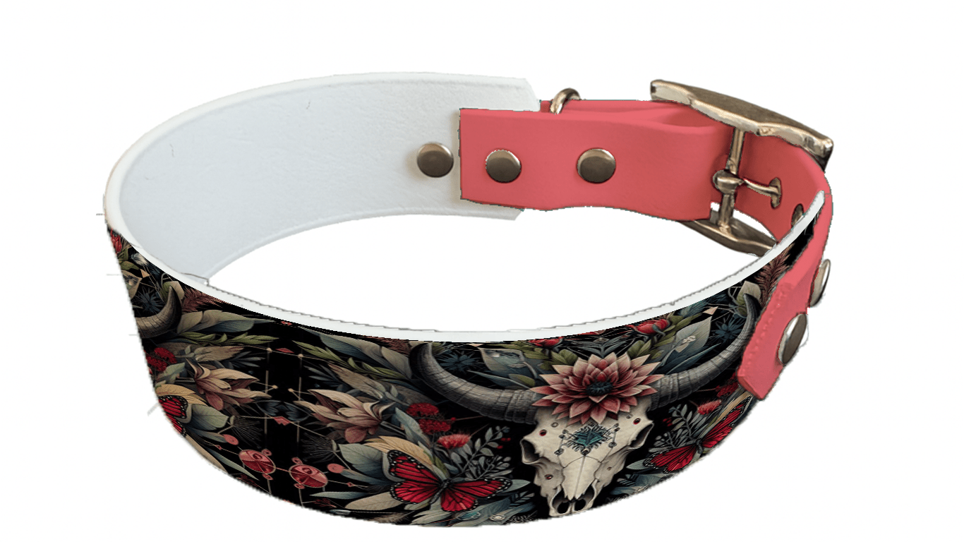 L'atelier du Fourmilier collier bicolore 166 Collier bicolore large pour chien en BioThane® imprimé – Collection Tribal – 38/25 mm