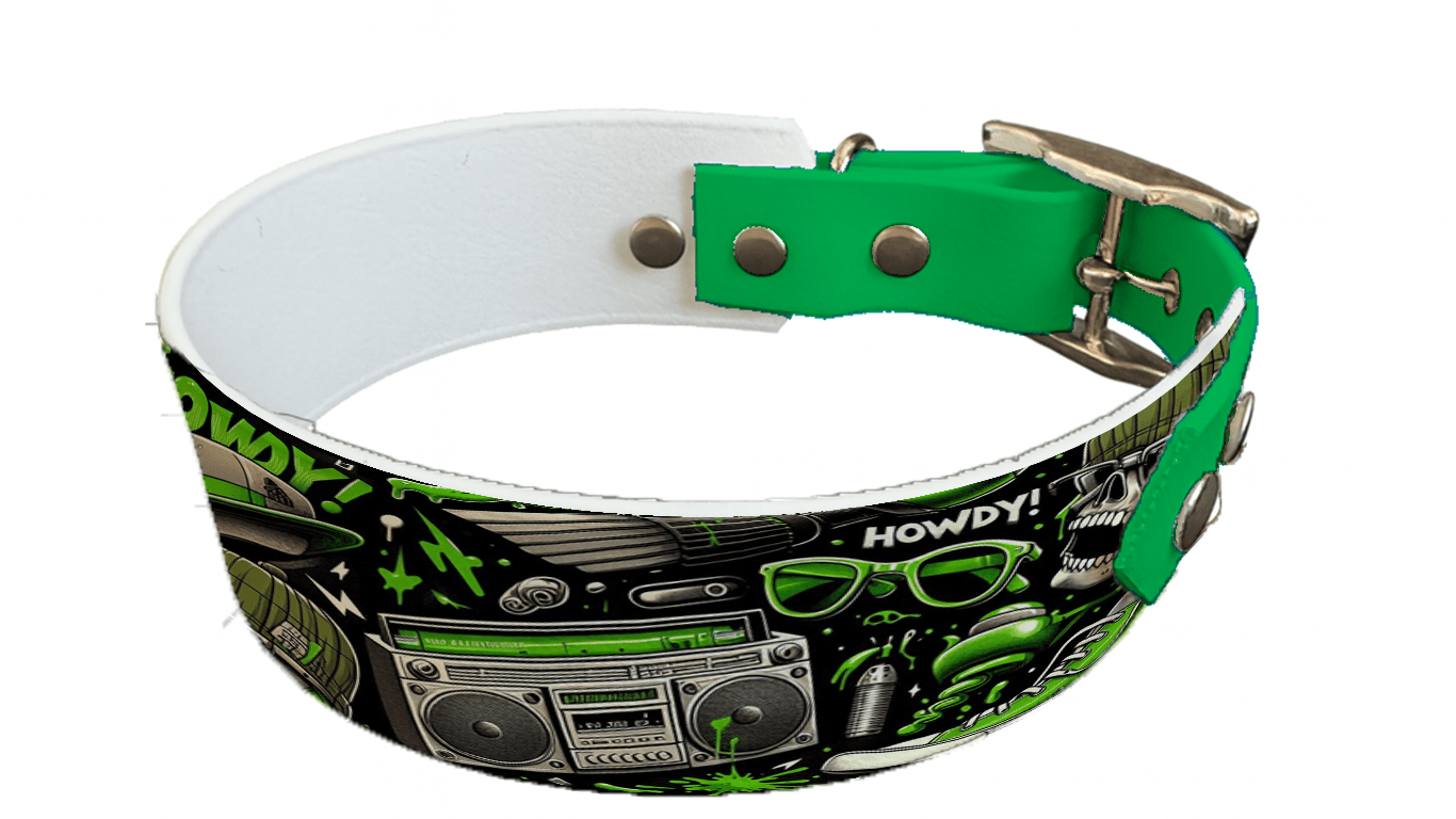 L'atelier du Fourmilier collier bicolore 169 Collier bicolore large pour chien en BioThane® imprimé – Collection pop art– 38/25 mm