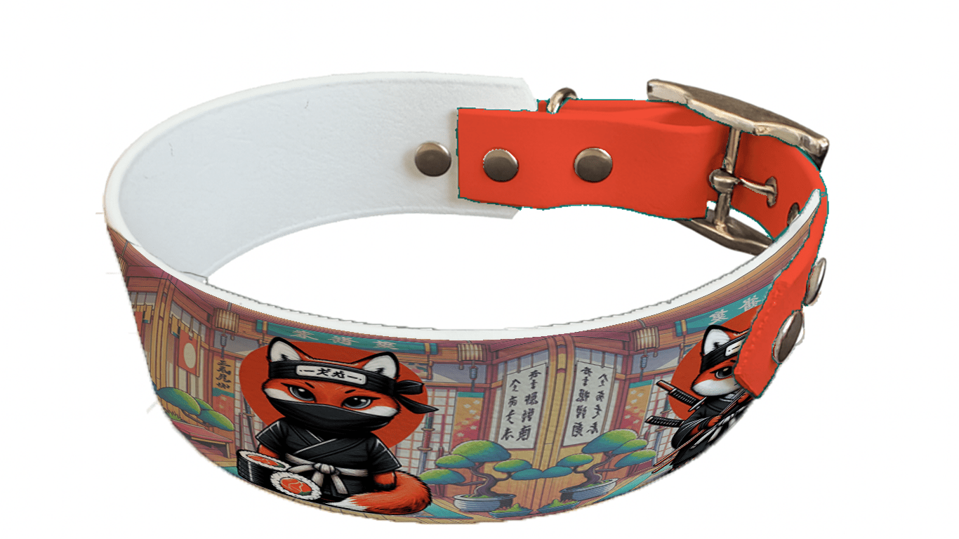 L'atelier du Fourmilier collier bicolore 174 Collier bicolore large pour chien en BioThane® imprimé – Collection animaux pop/kawaii – 38/25 mm